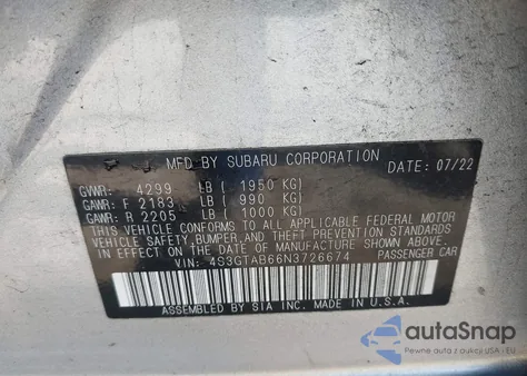 2022 Subaru Impreza Base 5-Door из США, поврежденный, VIN 4S3GTAB66N3726674